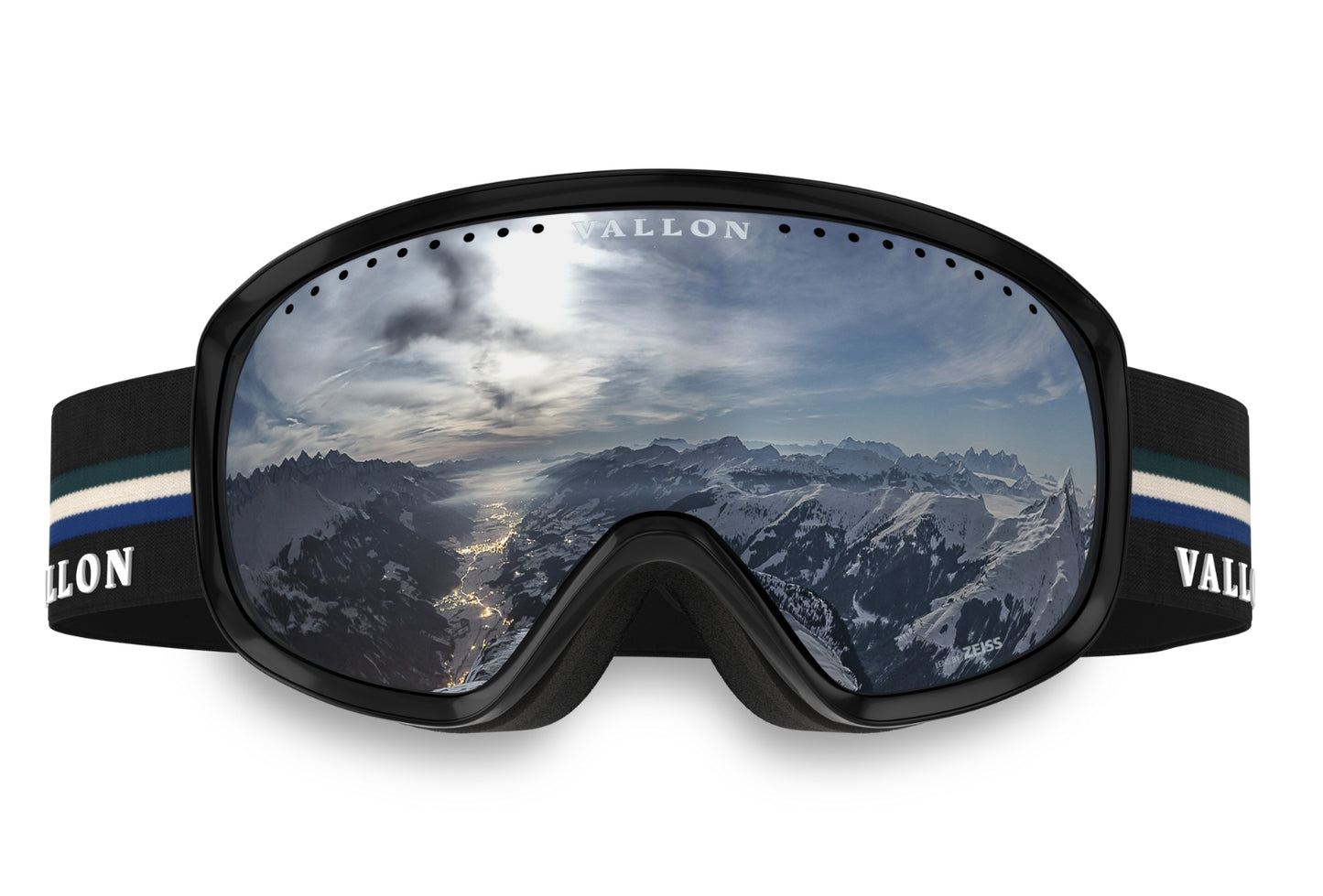 Freebirds black and silver, retro ski goggles with mirrored lens.