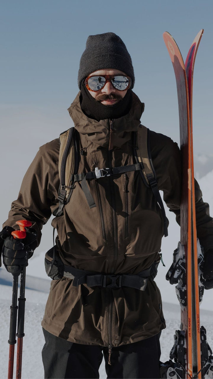 Man ready to go ski touring wearing Ski Aviators from VALLON
