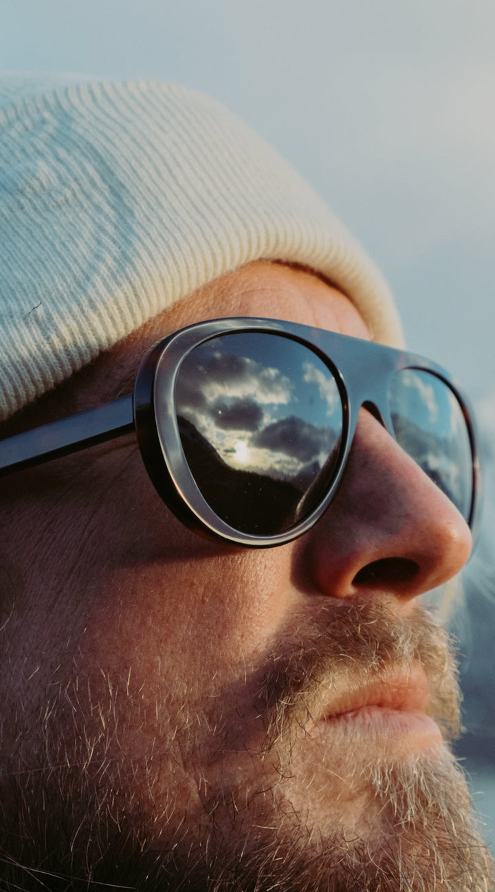 Man wears Surf Aviators with polarized lenses to protect from UV rays and glare