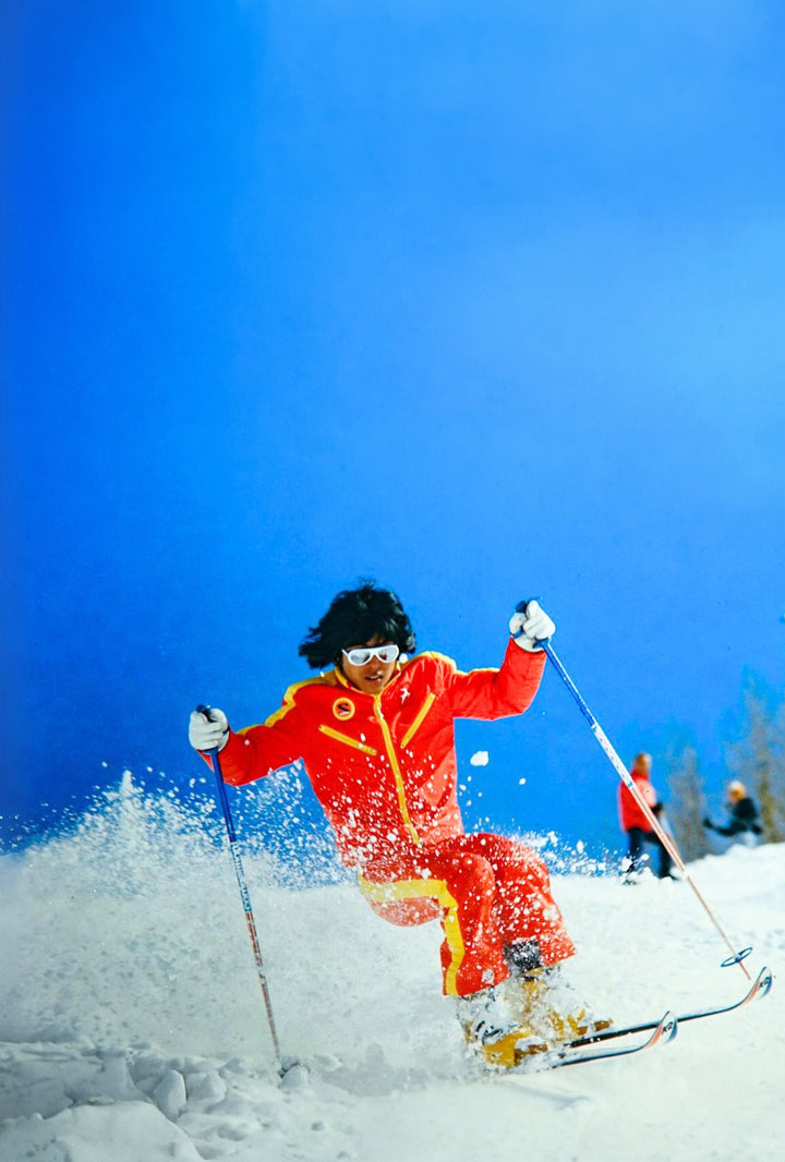 Wayne Wong wears his iconic white ski aviators while hotdogging in the 1970s