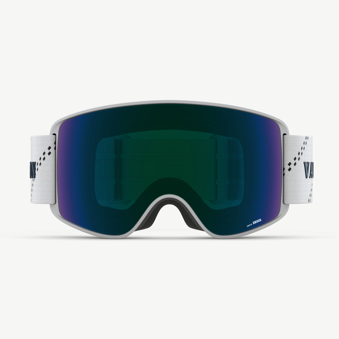 High-performance Crossroads ski goggles from VALLON with ZEISS toric lens, white TPU frame and green lens coating