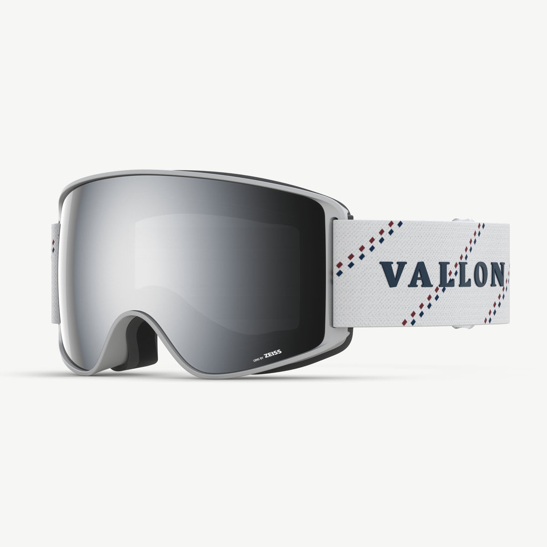 Side view of Crossroads high-performance ski goggles from VALLON in White-Silver with silver lens coating