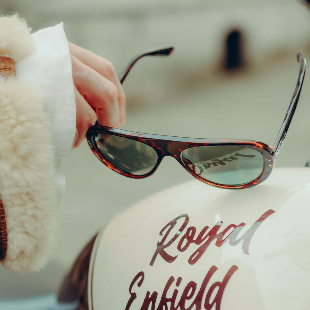 Close up of Royal Enfield Special Edition Moto Aviators from VALLON