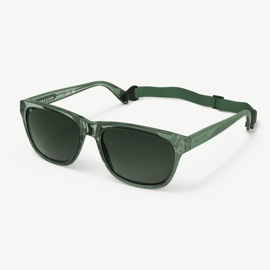 Side view of Daytrippers polarized 60-inspired sunglasses from VALLON in Green with detachable sports headstrap