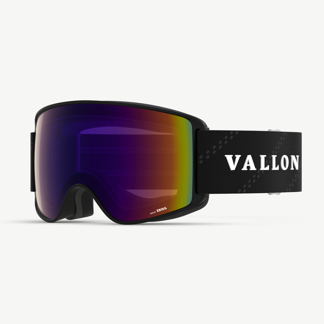 Side view of High-performance Crossroads ski goggles from VALLON with ZEISS toric lens and purple lens coating