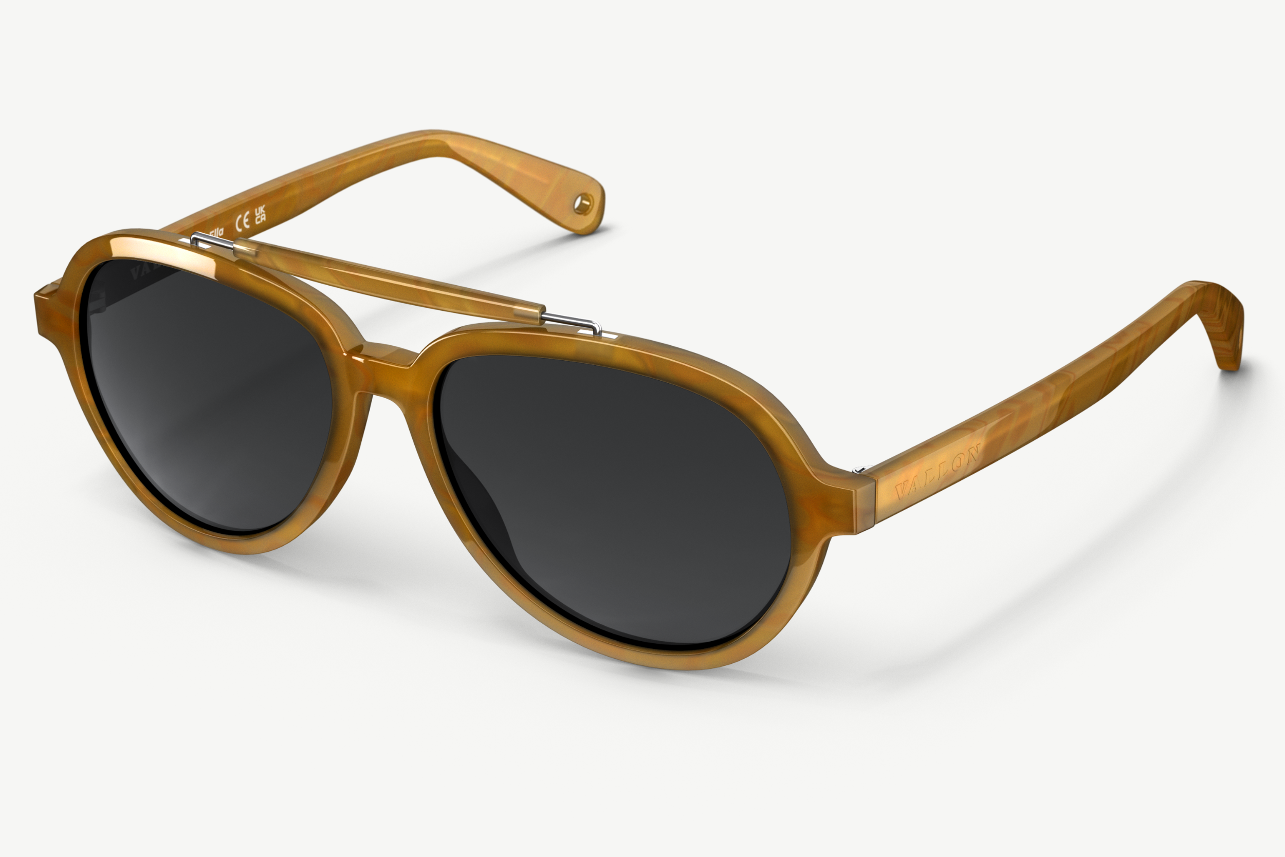 Close up of Ella brow-bar aviators for women from VALLON with adjustable temple ends for optimal fit and comfort