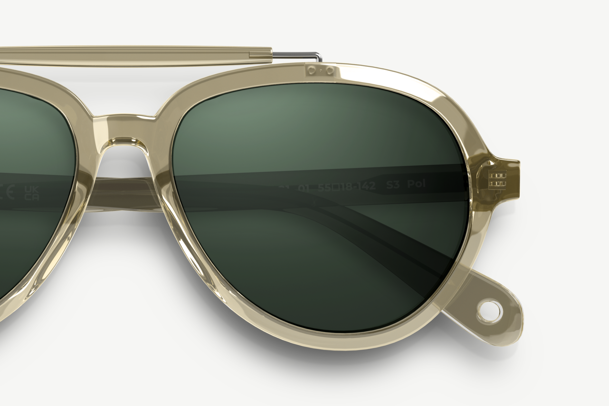 Close up of Ella brow-bar aviators with high-clarity lenses from VALLON