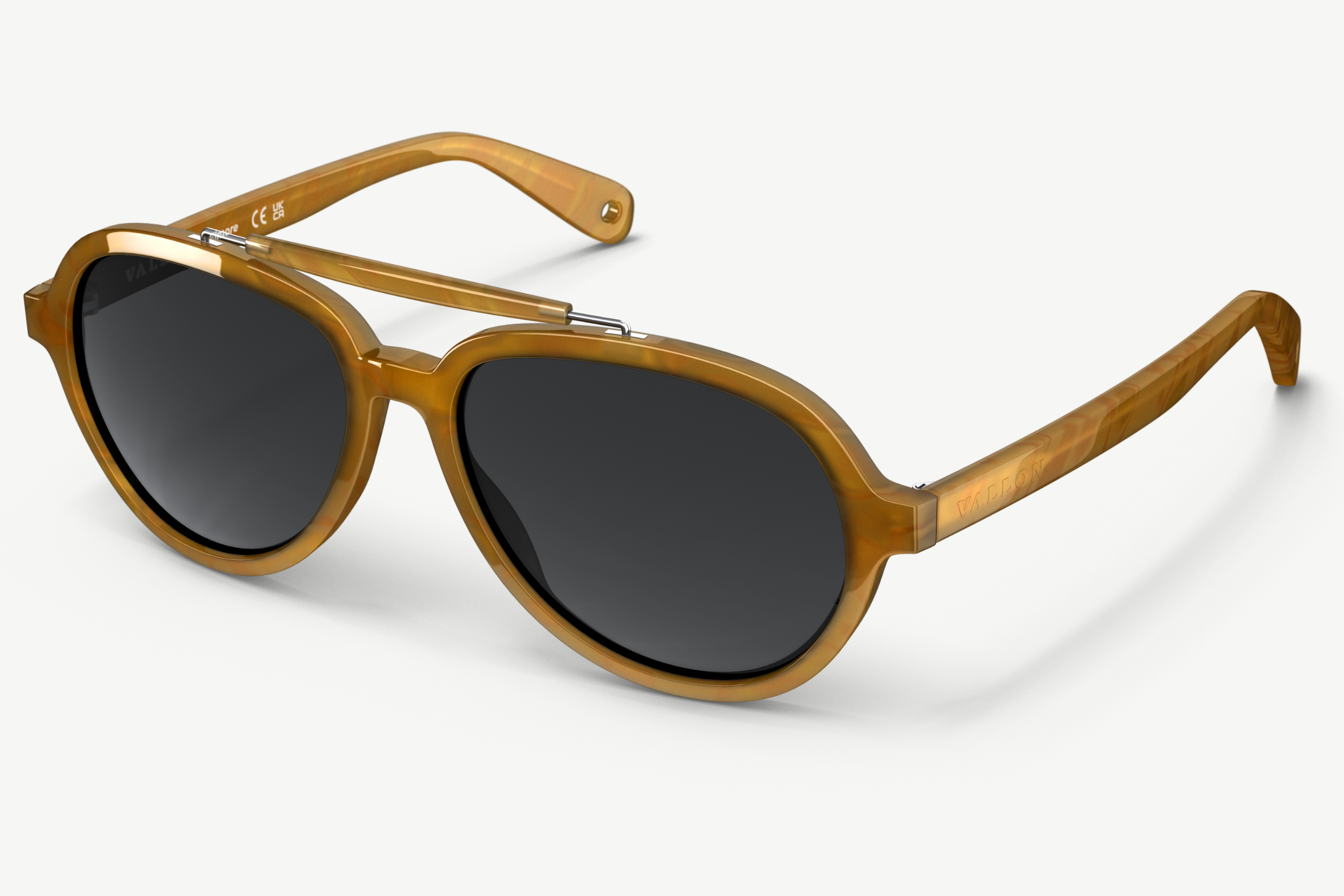 Side view of Elmore brow-bar aviator sunglasses from VALLON with adjustable temple ends to find the optimal fit