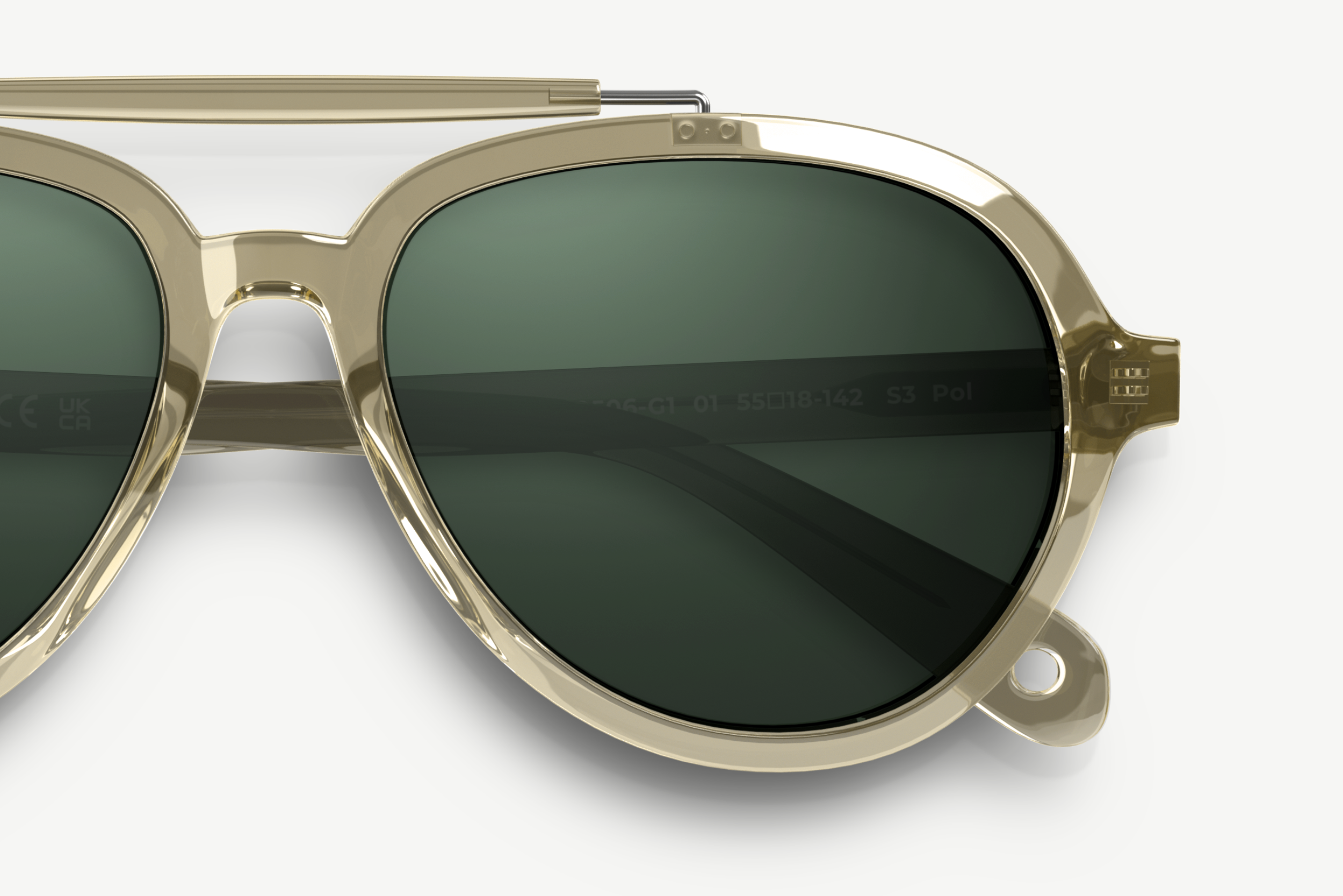Close up of Elmore brow-bar aviators with high-clarity lenses from VALLON