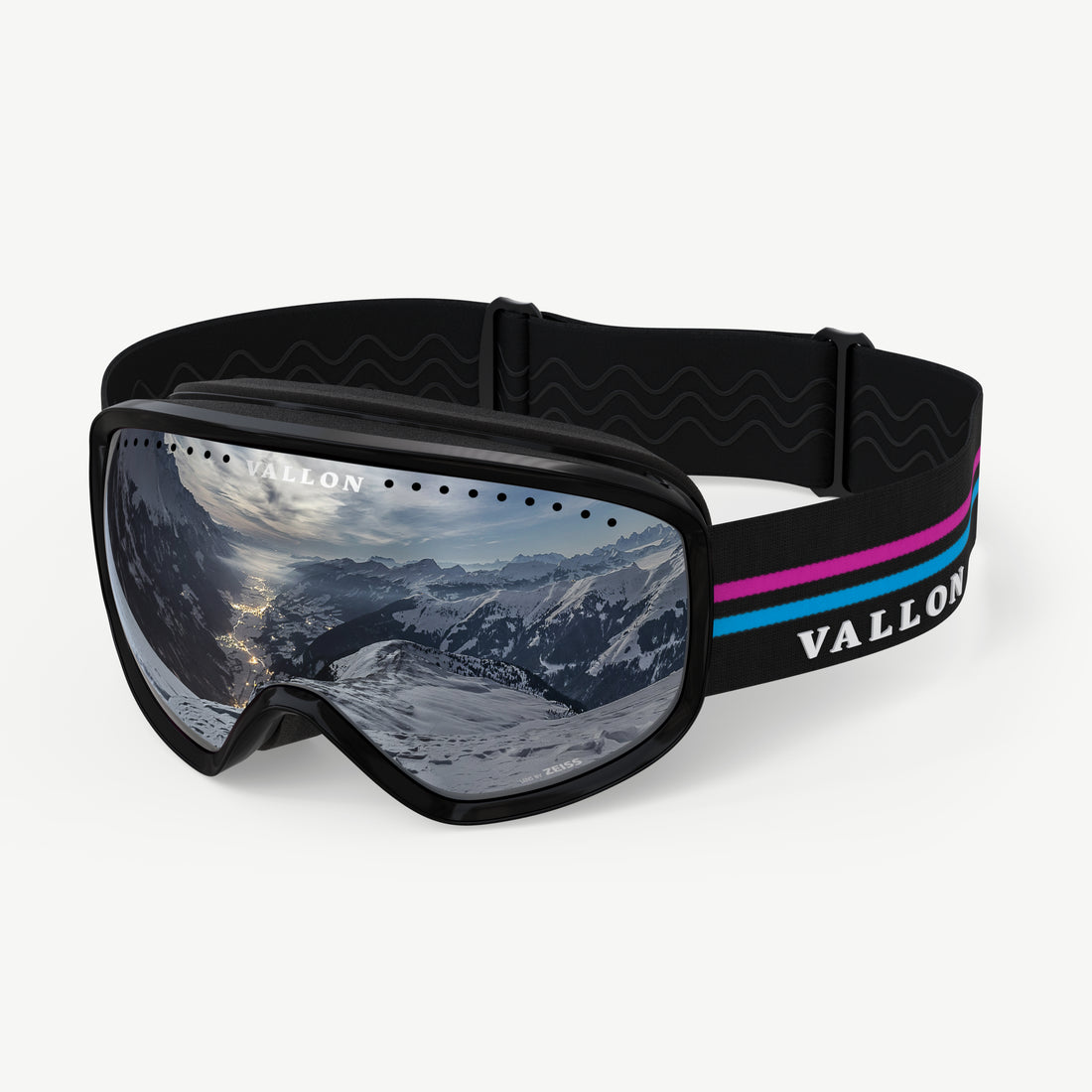 Side view of VALLON 80s-inspired retro Freebirds goggles for skiing