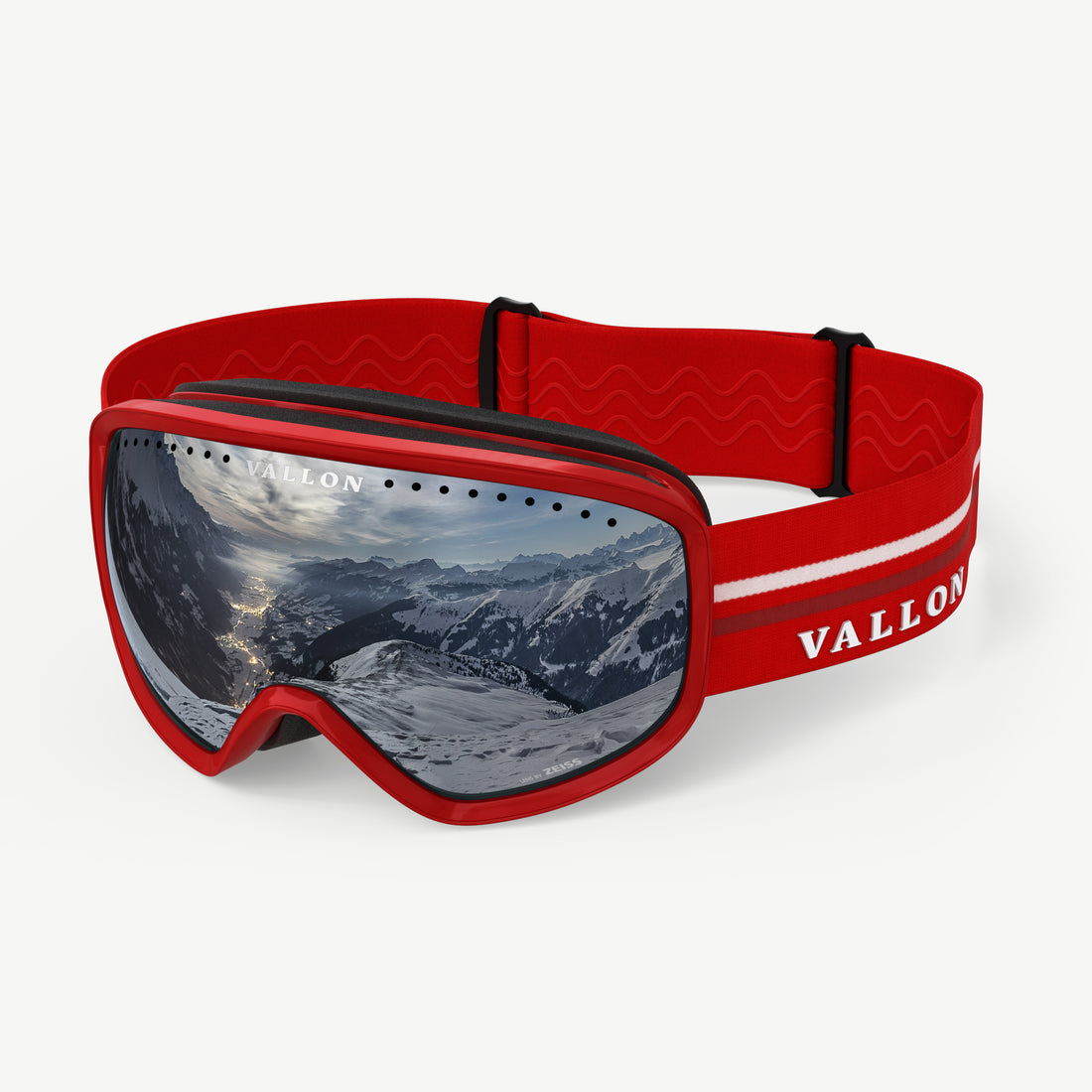 Side view of VALLON 80s-inspired retro Freebirds goggles for skiing Red-Silver