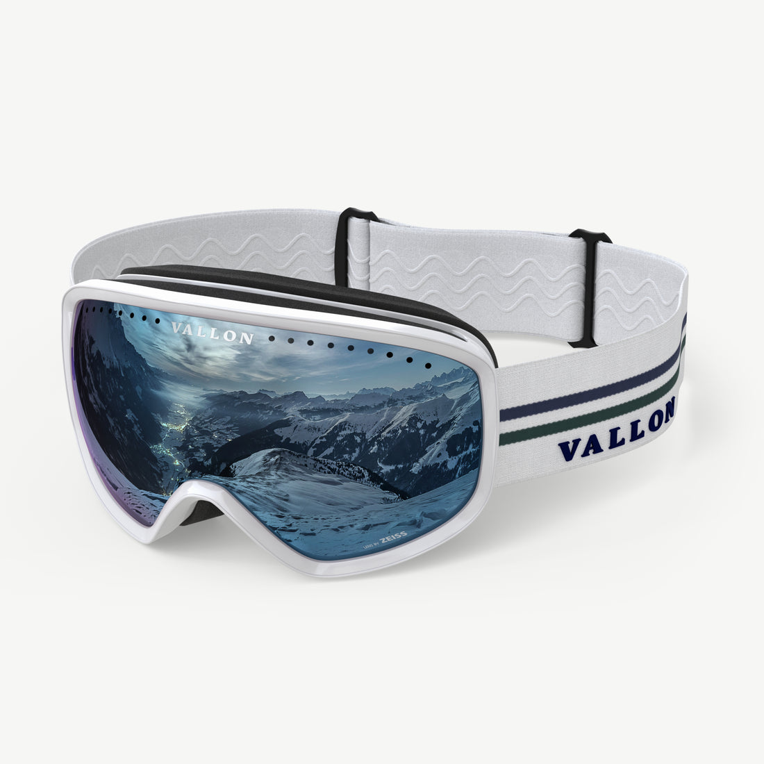 Side view of Classic 80s-style Freebirds ski goggles from VALLON in White-Sky