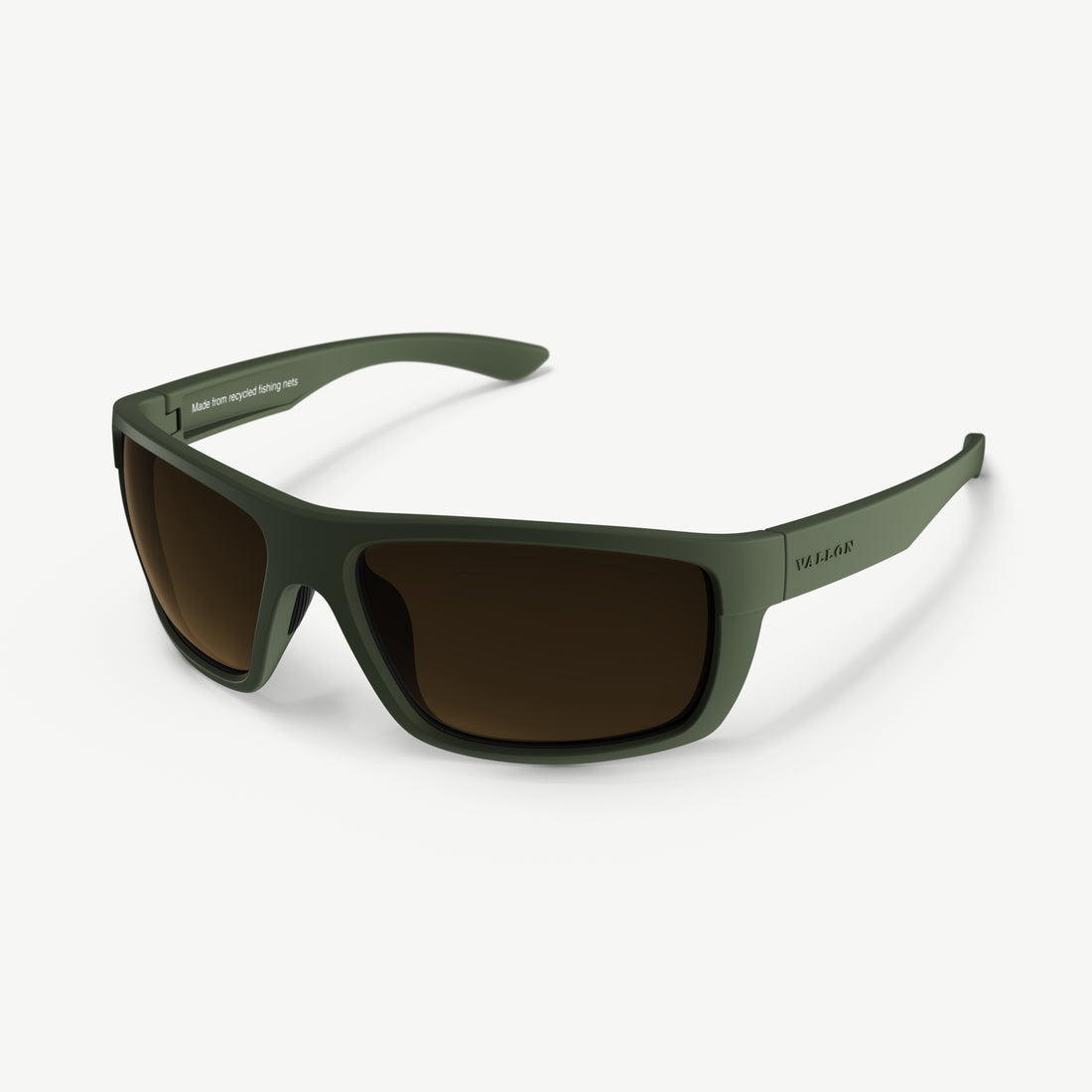 Side view of Freshwater Revivals fishing sunglasses from VALLON with sustainable frames and V52 polarized optics in green