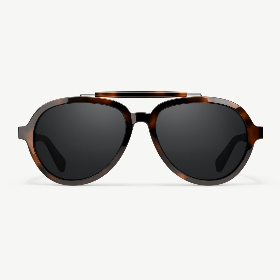 Front view of VALLON Ella aviator sunglasses for women in Dark Tortoise with polarized V52 lenses and acetate frame