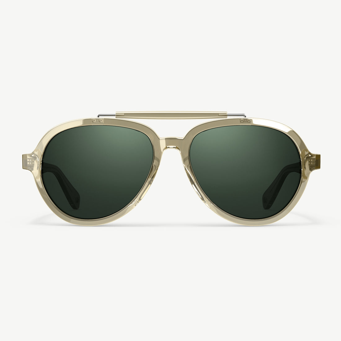 Front view of VALLON Ella aviator sunglasses for women in Dark Tortoise with polarized V52 lenses and acetate frame