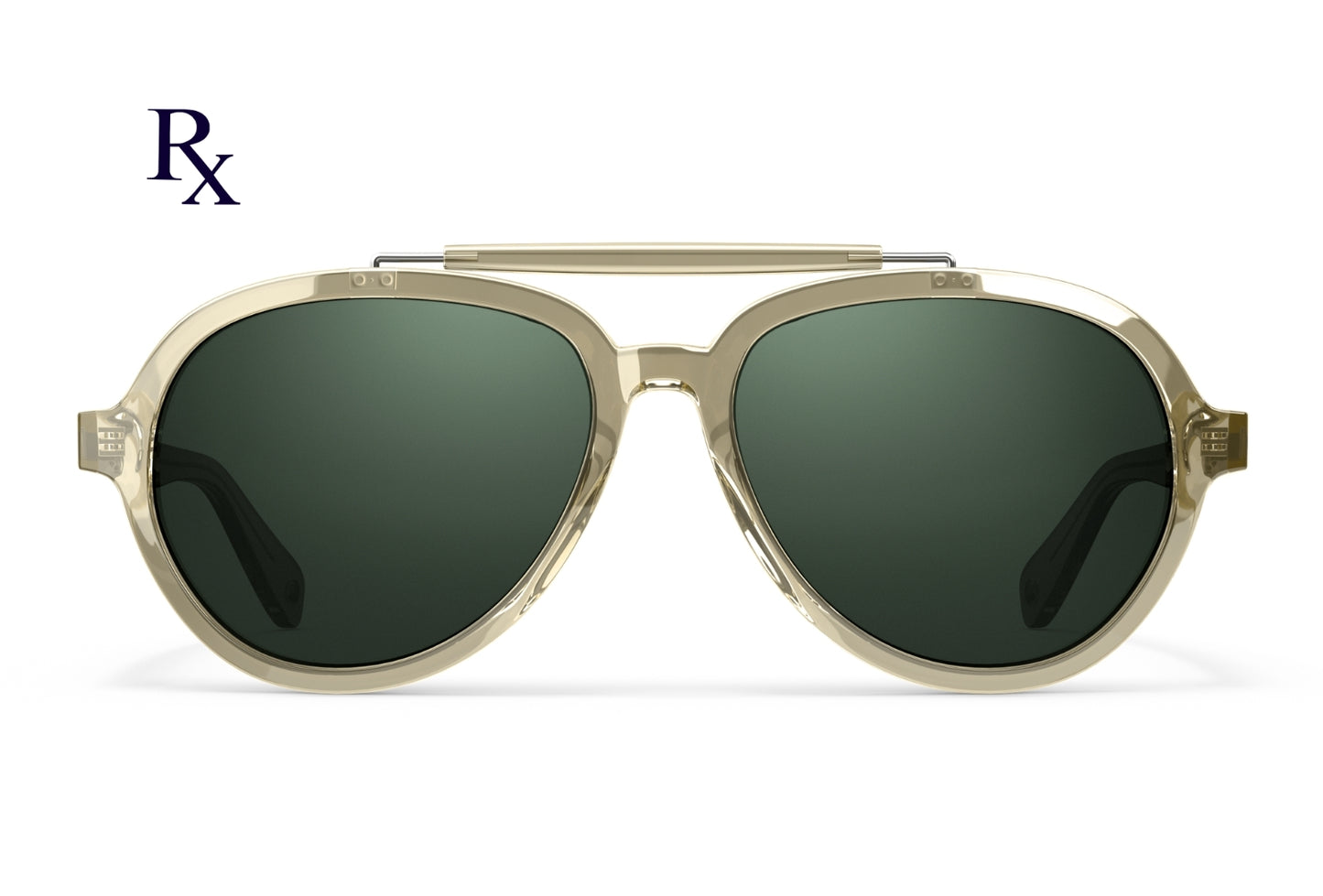 Front menu Ella Rx prescription aviators from VALLON in Sage