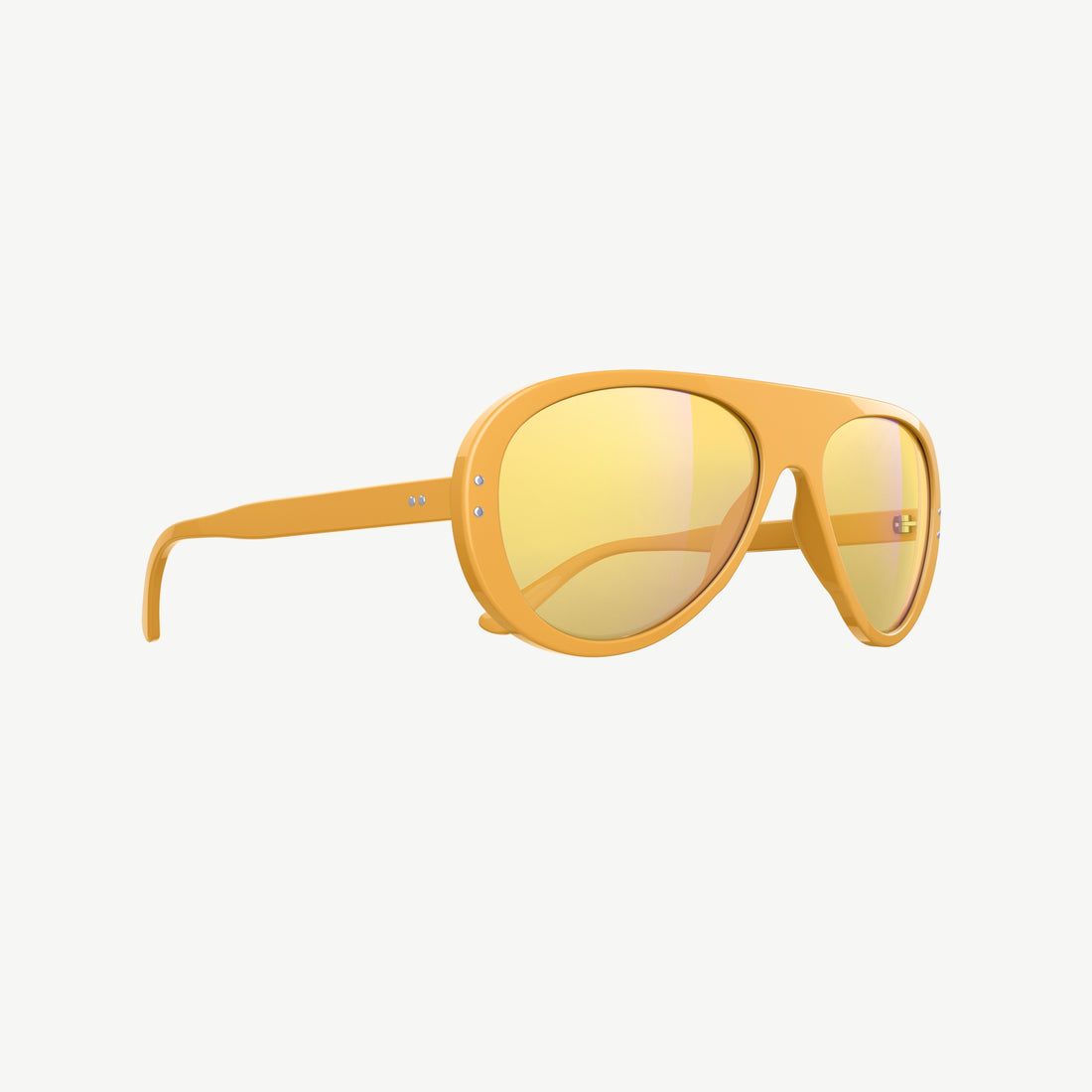 Side view of VALLON Low Light Ski Aviators with yellow Cat. 1 lenses