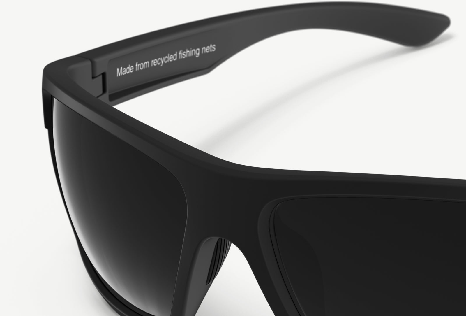 Close-up of Malizia polarized sailing sunglasses from VALLON with 85% recycled fishing net frames