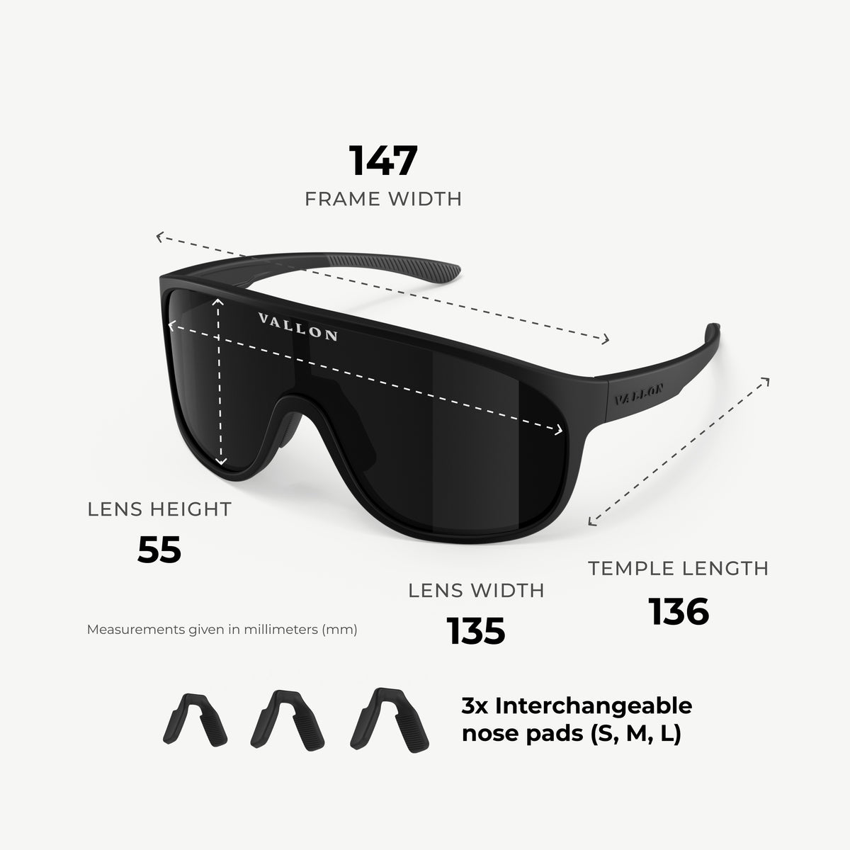 Watchtowers shield sunglasses from VALLON with ZEISS lenses size guide