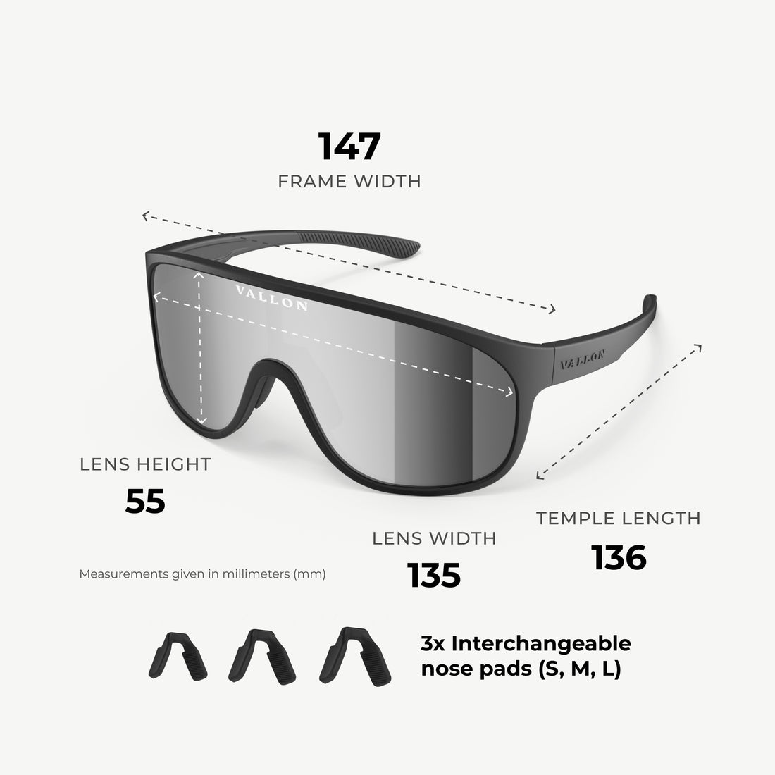 Watchtowers shield sunglasses from VALLON with ZEISS lenses size guide