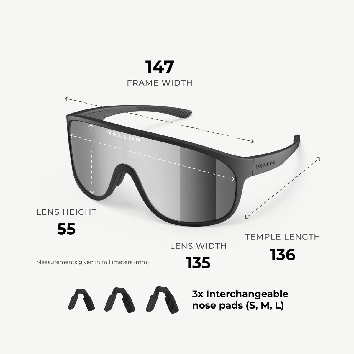 Watchtowers shield sunglasses from VALLON with ZEISS lenses size guide