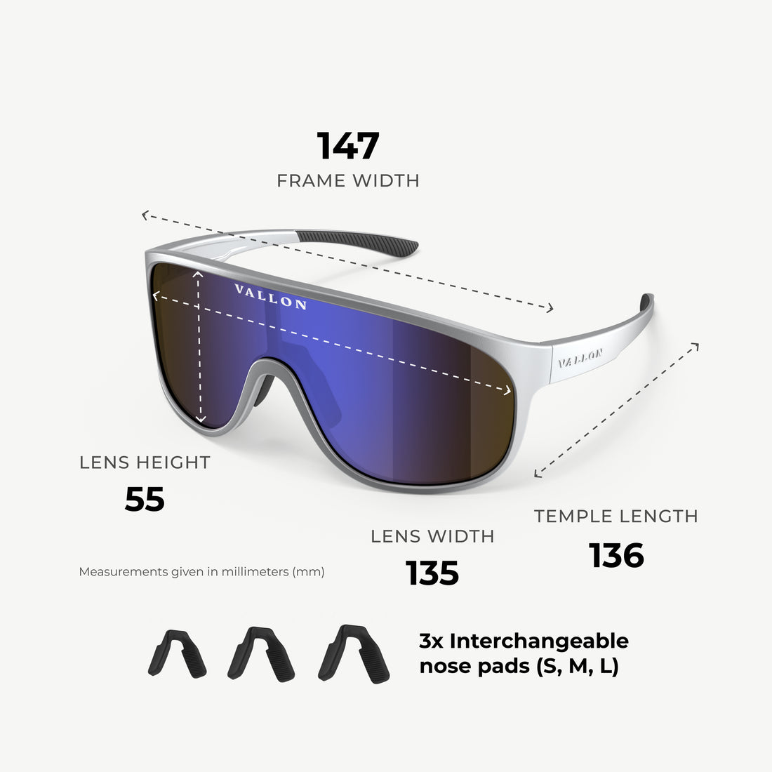 Watchtowers shield sunglasses from VALLON with ZEISS lenses size guide