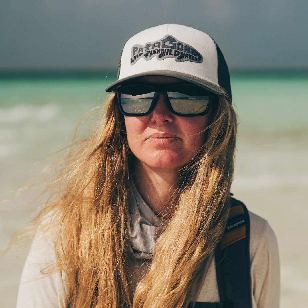 Woman wears Saltwater Revivals fishing sunglasses from VALLON
