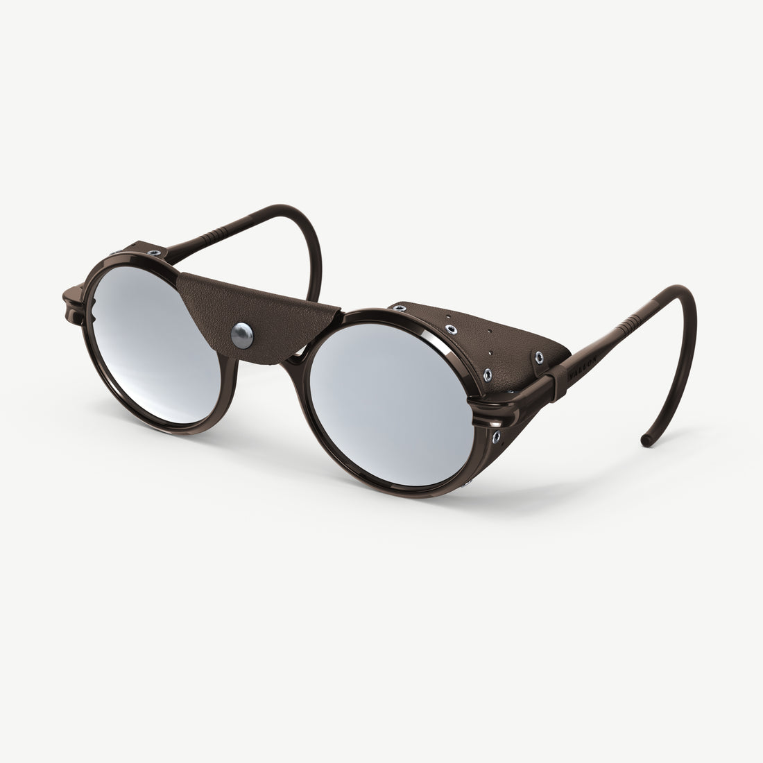 Side view of Heron Glacier Cat. 4 side shield sunglasses from VALLON in brown