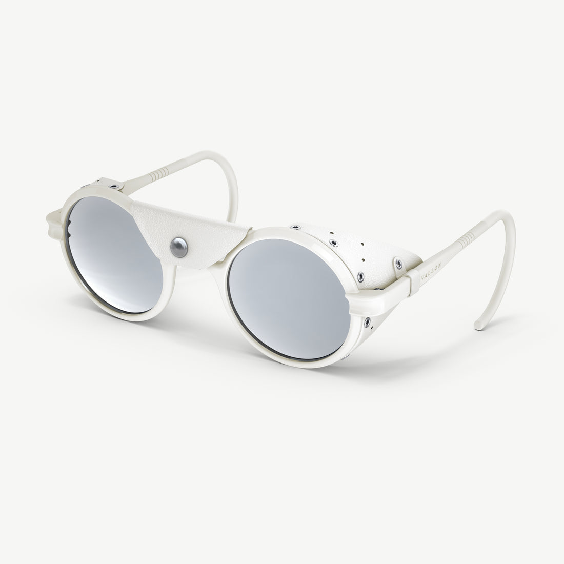 Heron Glacier Cat. 4 full-mirror sunglasses in off-white with genuine leather side shields and detachable centrepiece