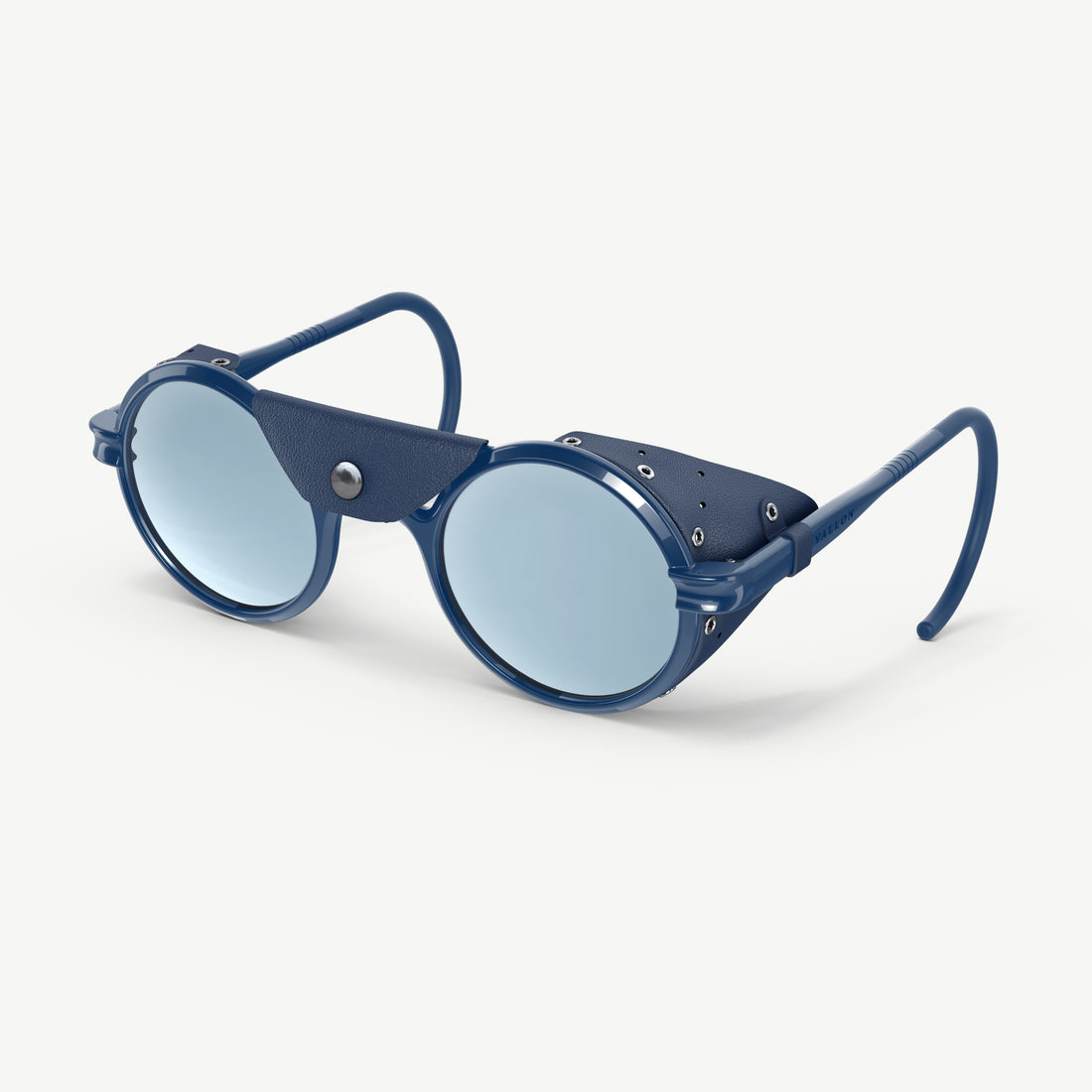 Side view of Heron Ocean side shield protection polarized sunglasses for sailing and open water sports in blue