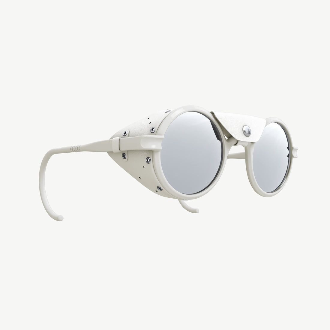 Heron Glacier Cat. 4 full-mirror sunglasses in off-white have fully adjustable temple ends