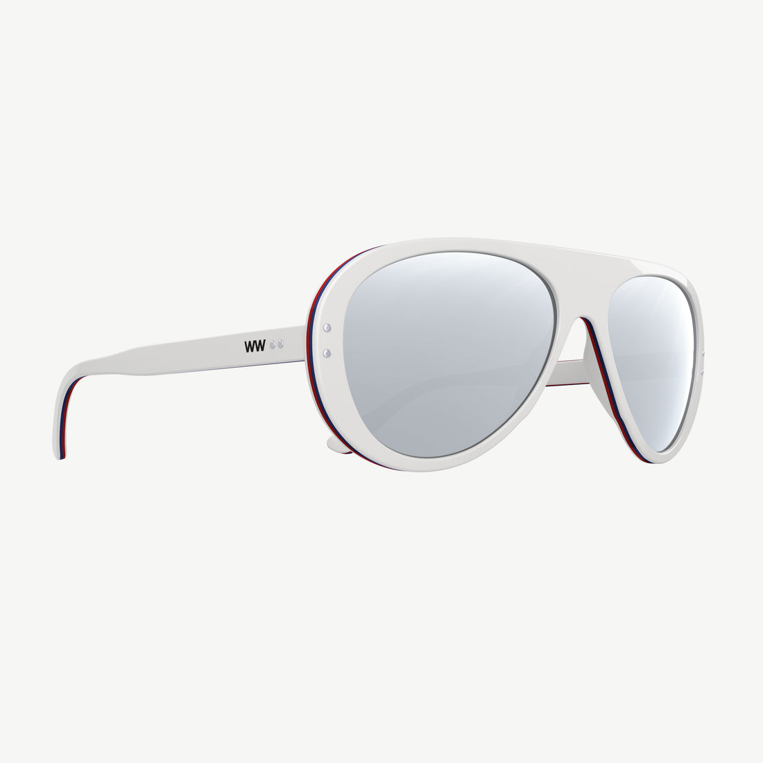 Wayne Wong x VALLON classic 70s Ski Aviators in white tricolor