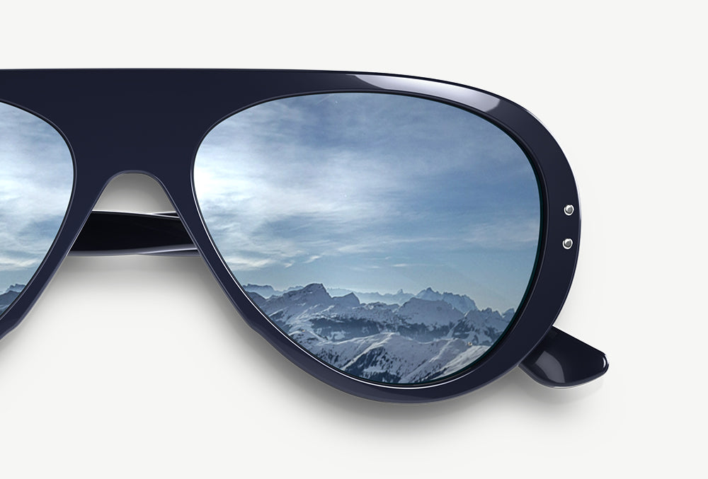 A close-up of VALLON's Ski Aviator sunglasses