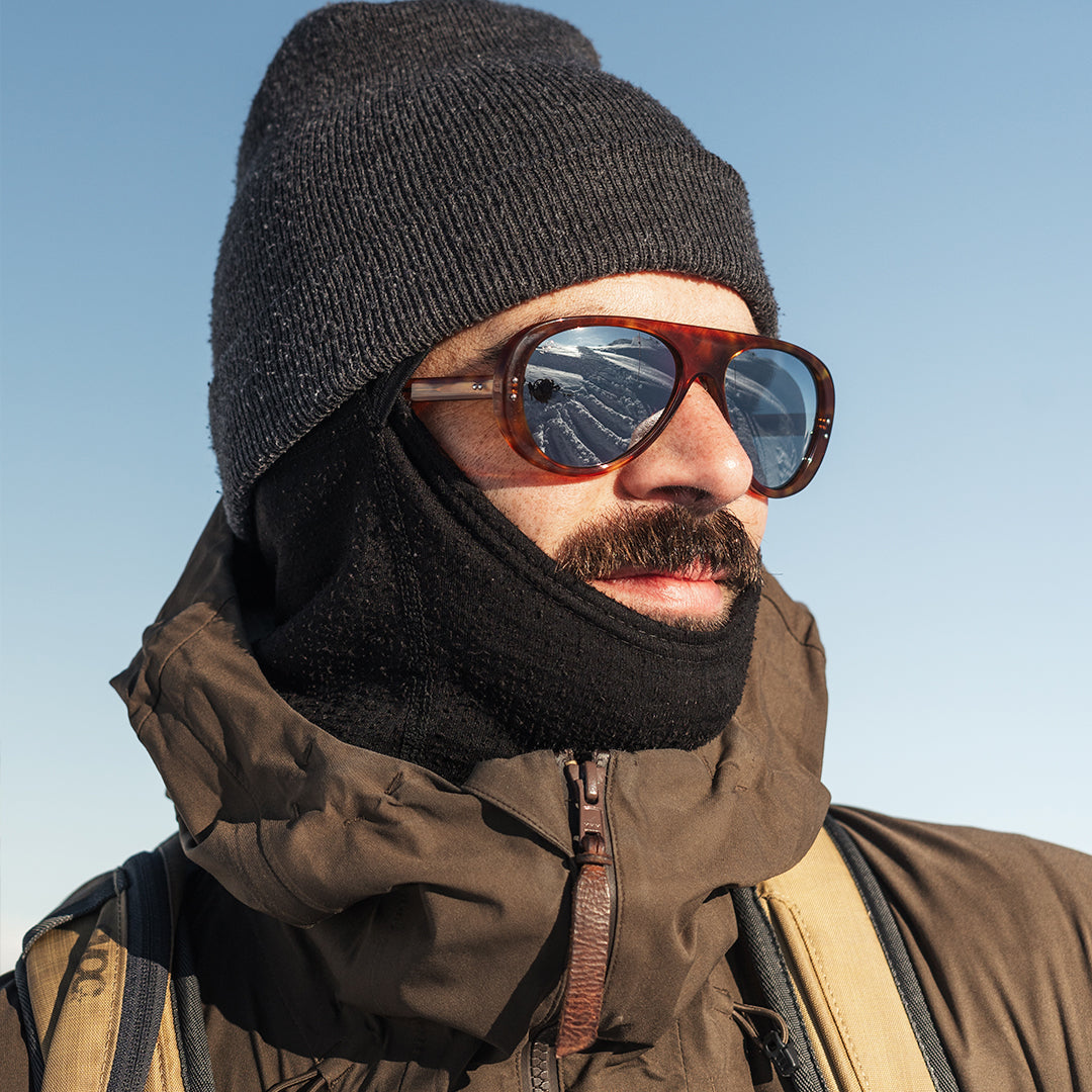 Man wears Tortoise Ski Aviators sunglasses from VALLON with Rx prescription lenses