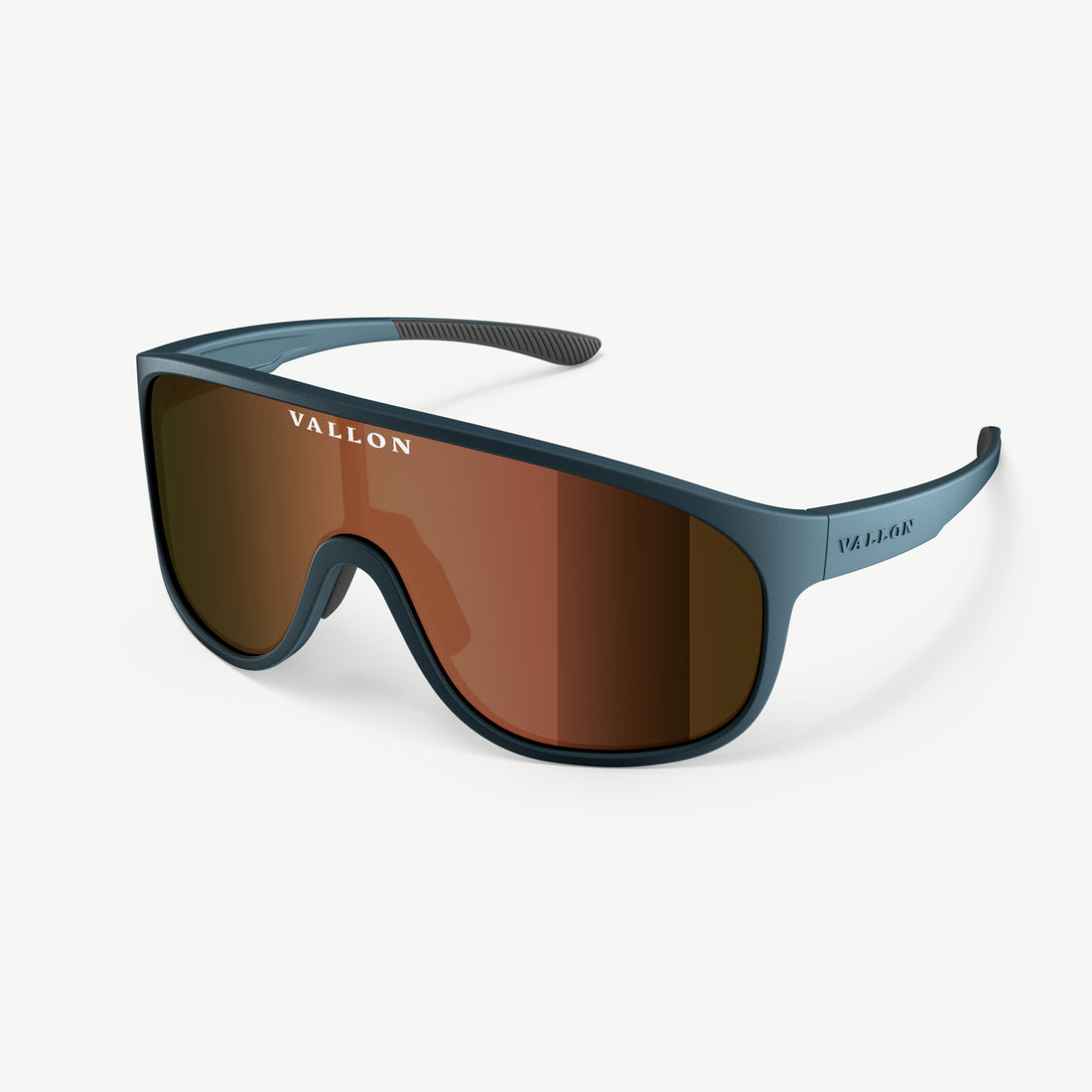 Side view of  the Watchtowers, sustainable shield sunglasses from VALLON, featuring ZEISS lenses and frames made of 85% recycled fishing nets
