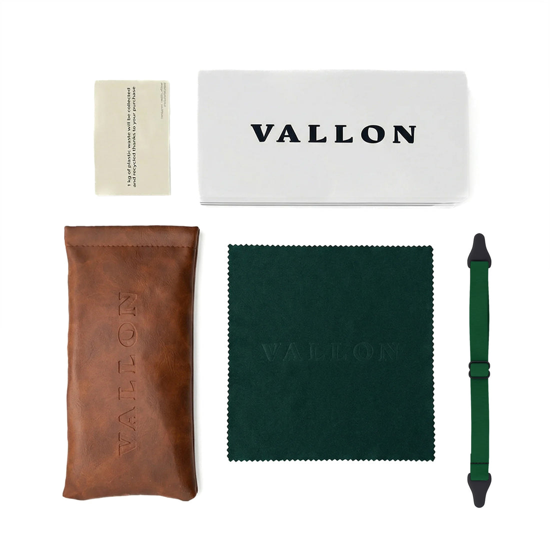 What's in the box image for Howlin' Sage, including box, leather pouch, microfiber cleaning cloth and detachable sports headstrap