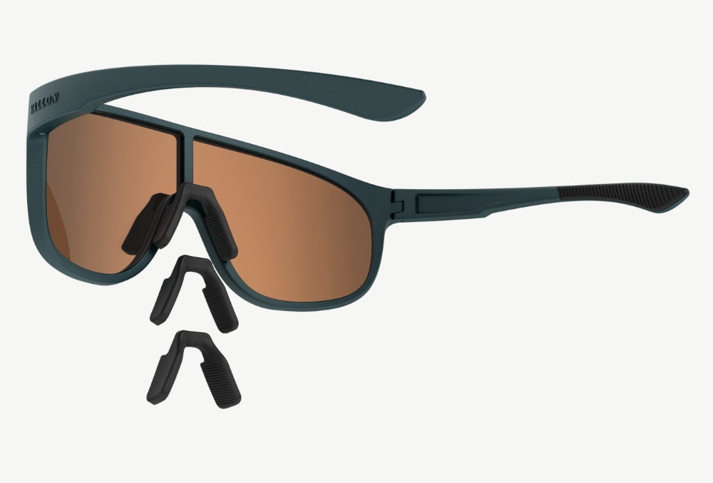 A high resolution render of Watchtowers sunglasses from VALLON showing the three interchangeable lens options