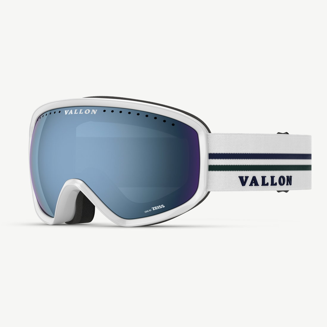 Side view of Classic 80s-style Freebirds ski goggles from VALLON in White-Sky