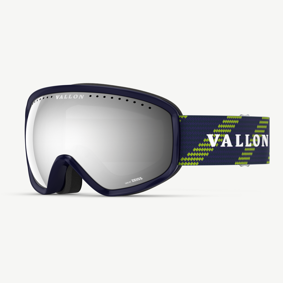 Side view of VALLON 80s-inspired retro Freebirds ski goggles in Purple-Silver