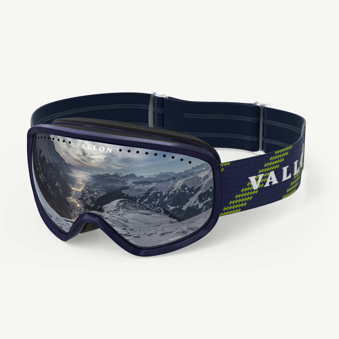 Side view of VALLON 80s-inspired retro Freebirds ski goggles in Purple-Silver