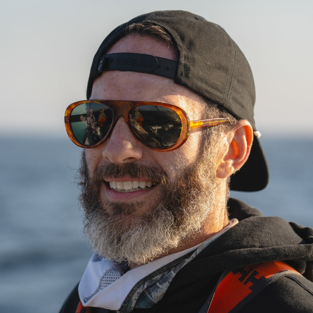 Man wears Surf Aviators Tortoise from VALLON
