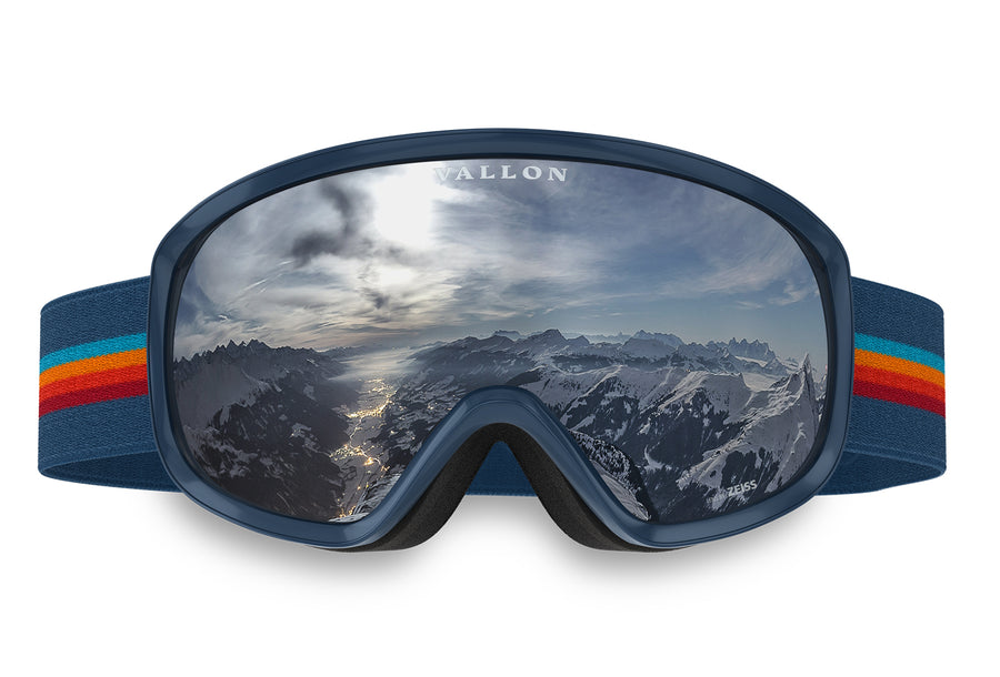 Freebirds blue and retro ski goggles with mirrored lens