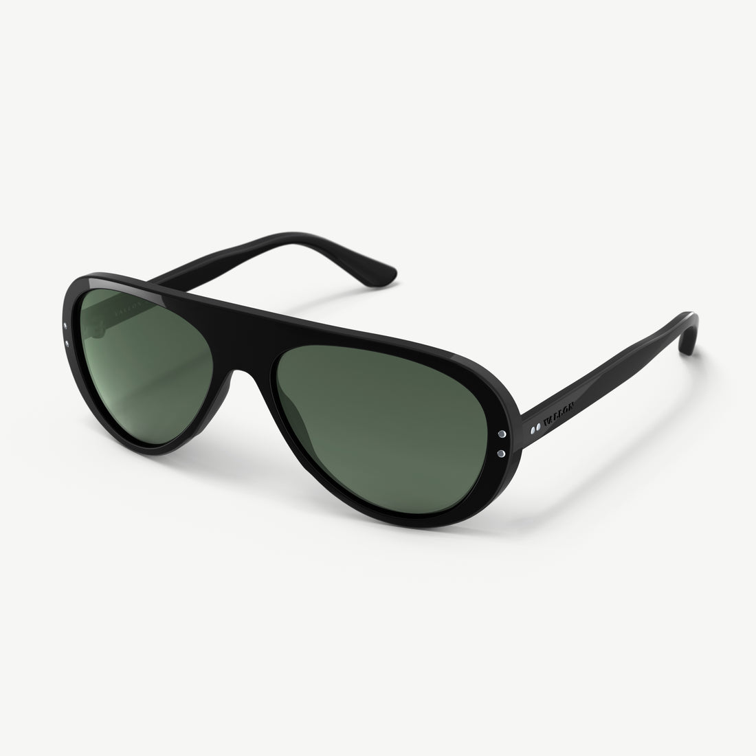 VALLON Moto Aviators side view with black TR90 frame and shatterproof G-15 lenses