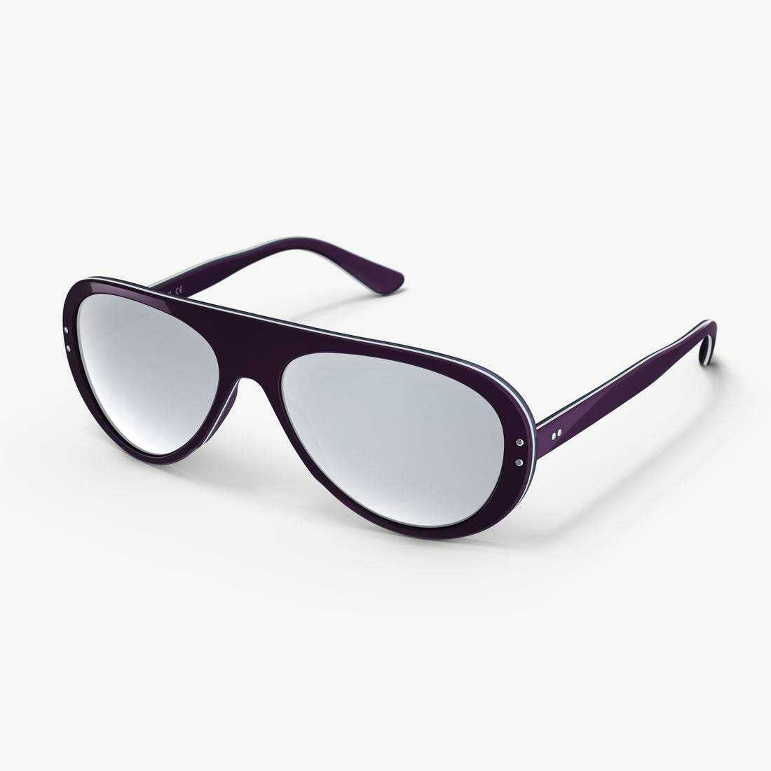 Side view of VALLON 70s-inspired Ski Aviators sunglasses in Tricolor Purple
