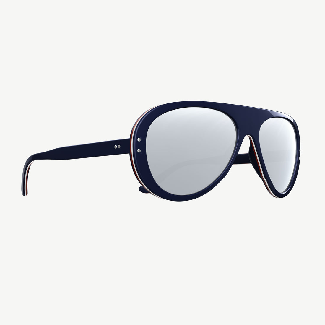 70s-inspired mirror lens Ski Aviators sunglasses from VALLON in Tricolor Blue acetate